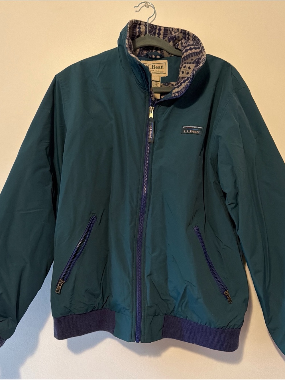L.L. Bean Men’s Teal Bomber Jacket with Purple Trim